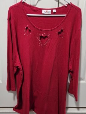 Quacker Factory 3X Women's Red Heart Cutout Long Sleeve Top